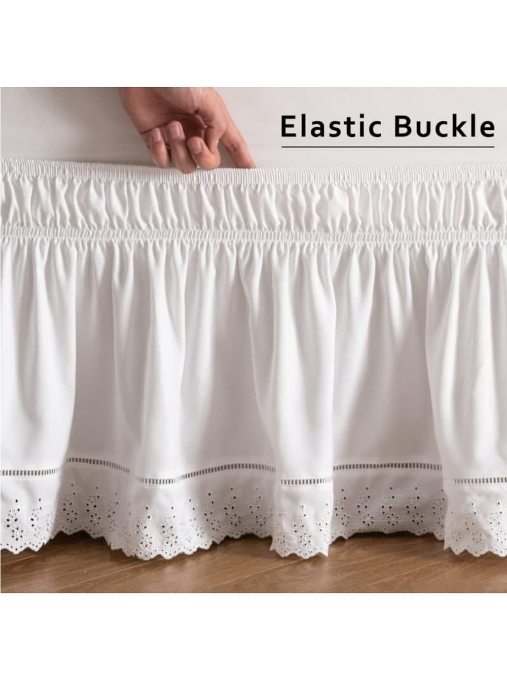 White Ruffled eyelet embroidered Bed Skirt dust ruffle king/queen 22” drop